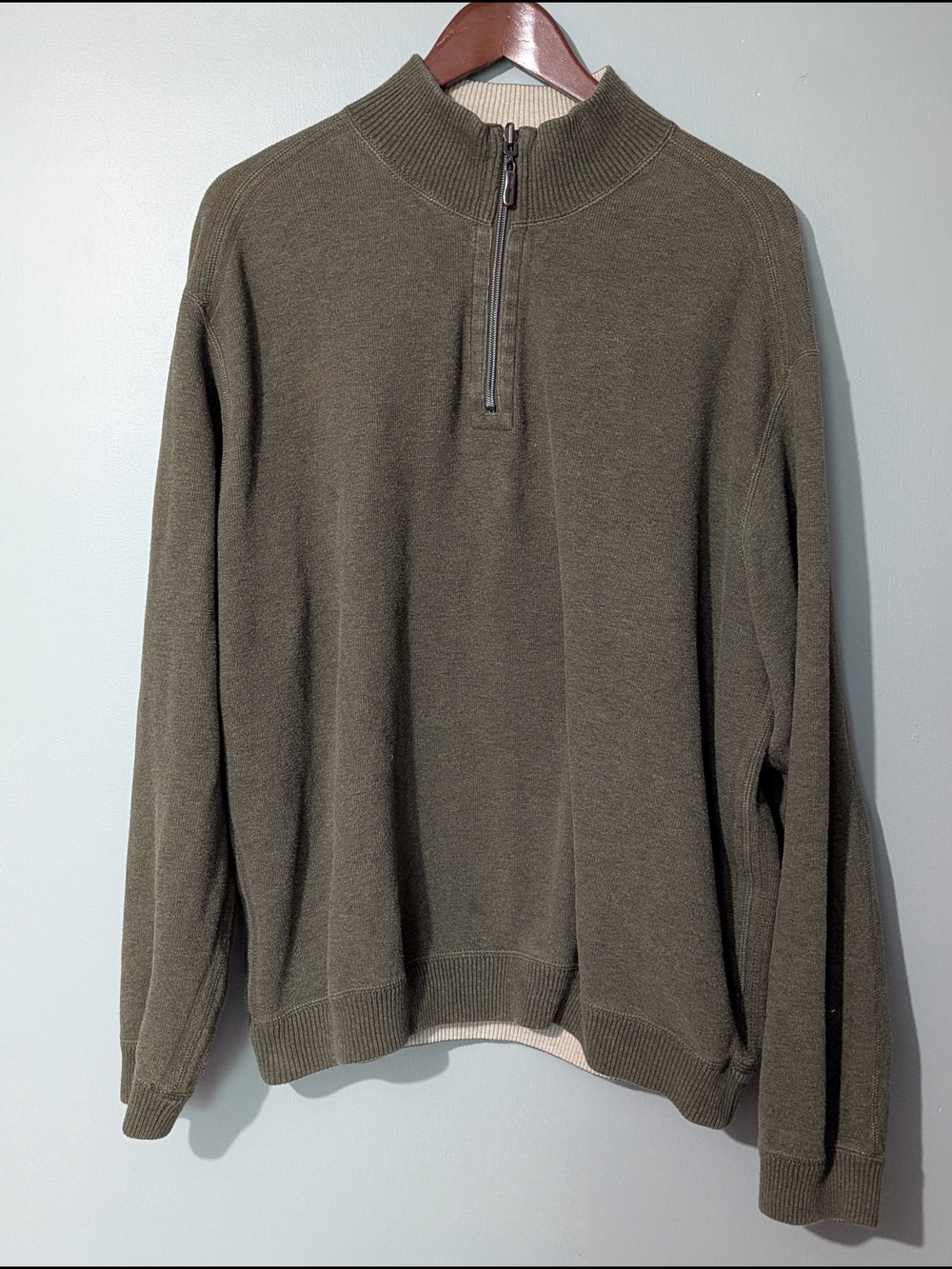 Tommy Bahama Men's Olive Green Quarter-Zip Sweater Coastal Casual